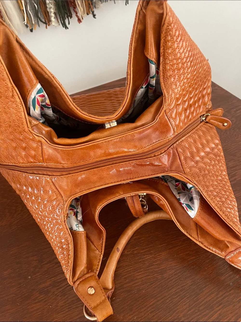 Big Buddha Cognac Leather Hobo with Tassel Detail